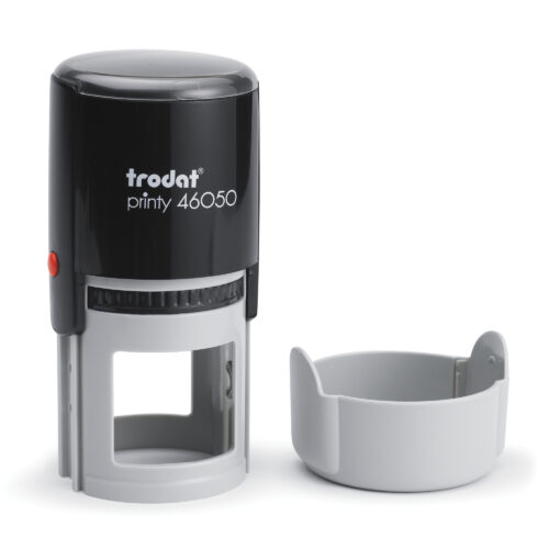 Trodat Self-Inking Printy 46050 Round Text Stamp 50mm DIA Customizable Black Casing
