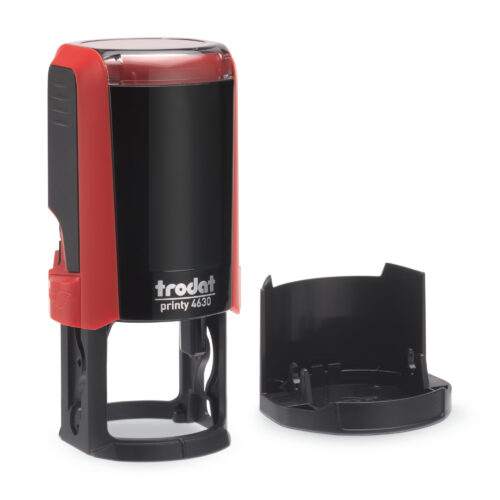 Trodat Self-Inking Printy 4630 Round Text Stamp 30mm DIA Customizable Red Casing