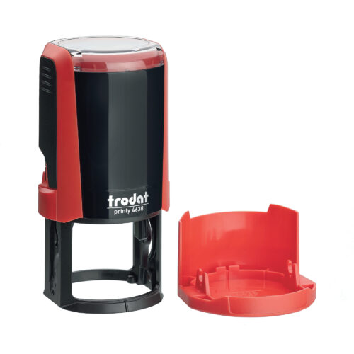 Trodat Self-Inking Printy 4638 Round Text Stamp 38mm DIA Customizable Red Casing